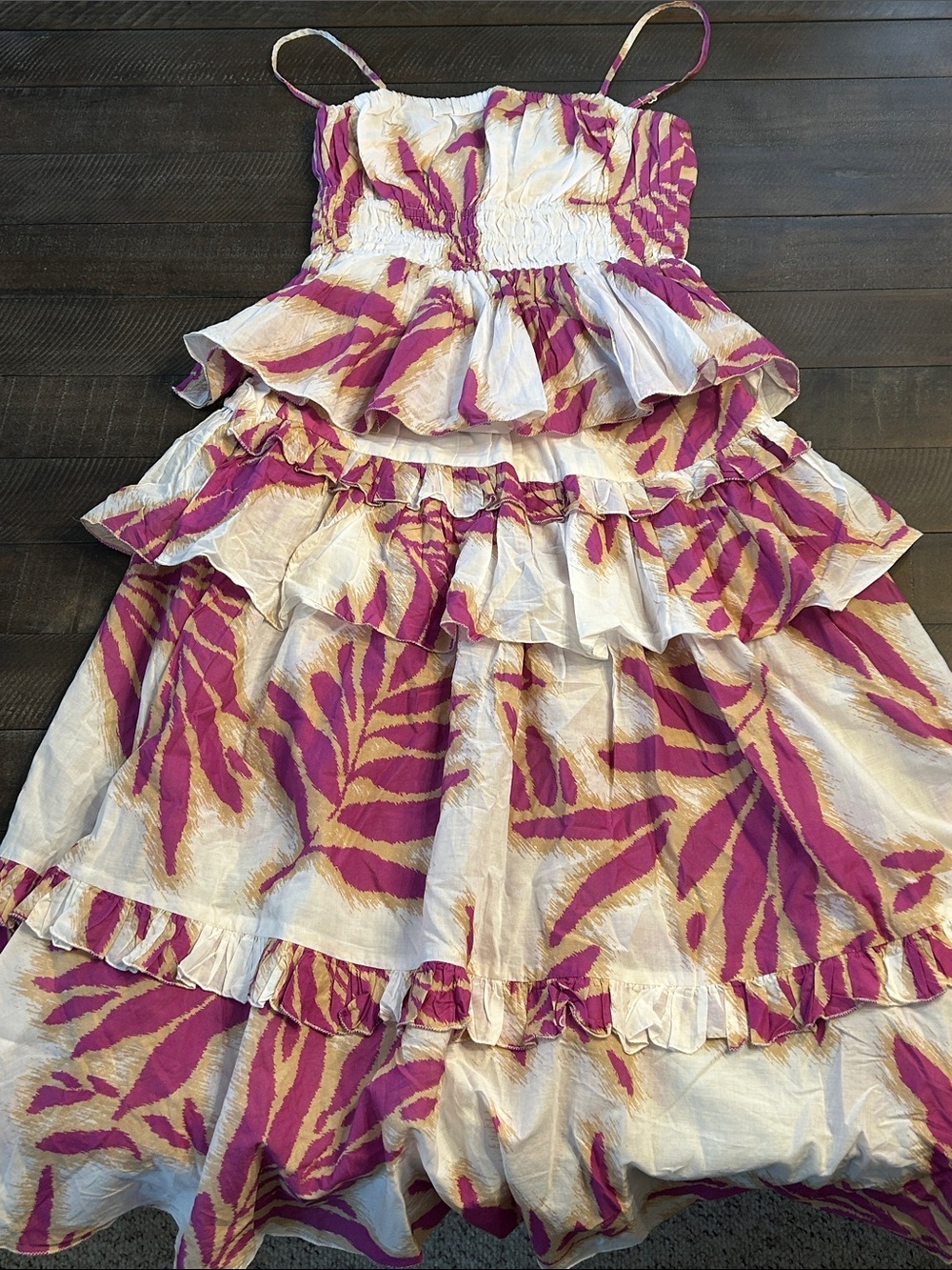 Tanya Taylor Cream and Magenta Abstract Print 2 piece skirt with matching top.